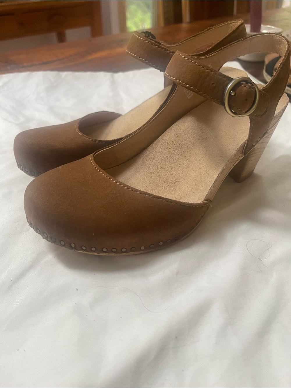 Dansko Brown Suede Mary Jane Clog Heels with Ankle Strap